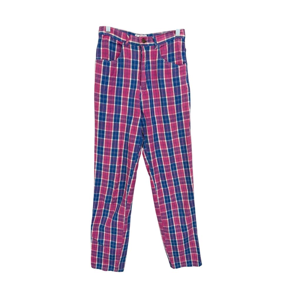 Vintage Helium Plaid Pants Sze 9 Pink Blue Cotton High Rise Retro Grunge Y2K 90s